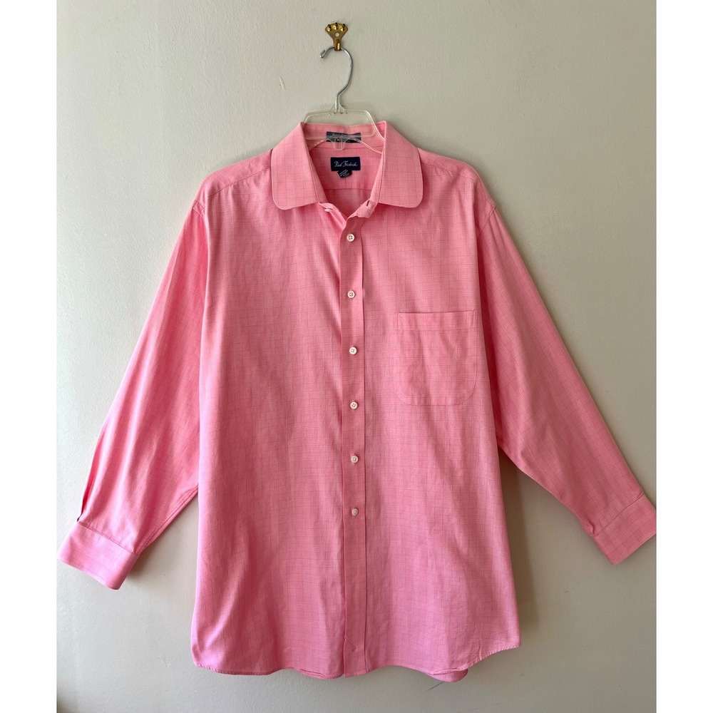 Paul Fredrick Sz‎ 17 - 33 Pink Glen Plaid Dress Shirt Chest Pocket Stretch